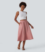 Mid Rise Wide Leg Flowy Linen-Feel Trousers with Pocket — Rosette — view 5