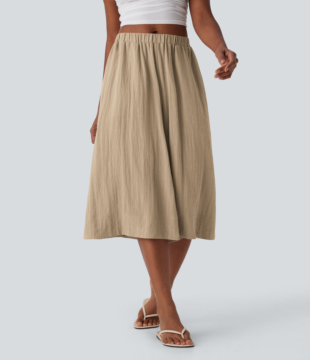 Mid Rise Wide Leg Flowy Linen-Feel Trousers with Pocket — Curds & Whey — view 6