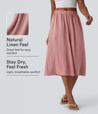 Mid Rise Wide Leg Flowy Linen-Feel Trousers with Pocket — Rosette — view 1