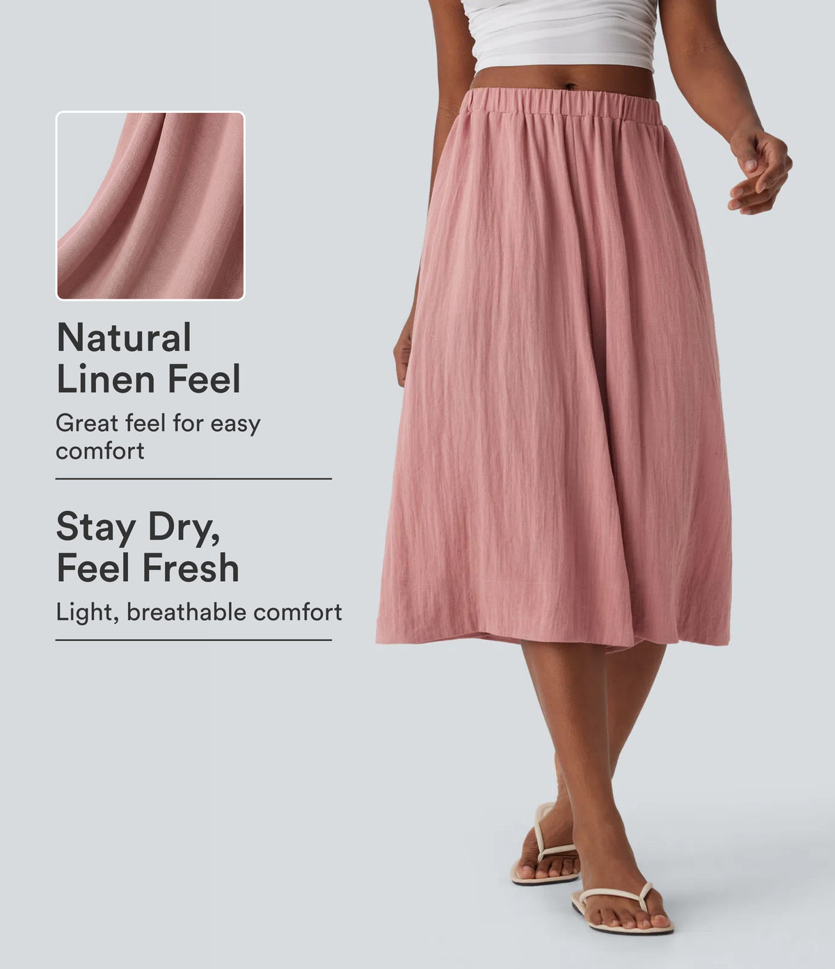 Mid Rise Wide Leg Flowy Linen-Feel Trousers with Pocket — Rosette — view 1