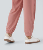 High Waisted Tapered Waffle Casual Joggers with Side Pocket — Rose Tan — view 6