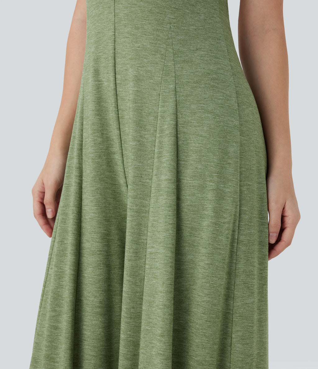 Cut Out Backless Sleeveless Wide Leg Resort Flowy Jumpsuit — Light Green Floral Yarn — view 5