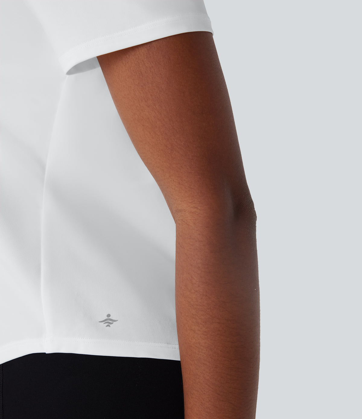 Round Neck Short Sleeve Contrast Mesh Yoga Sports Top — White — view 5