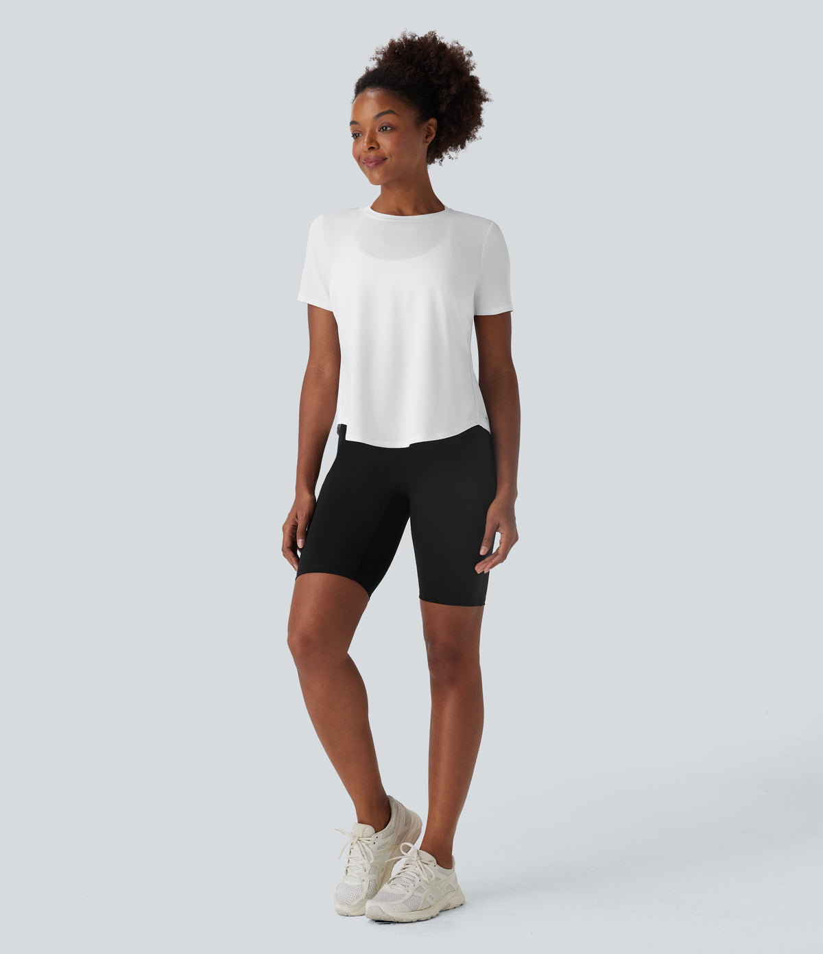 Round Neck Short Sleeve Contrast Mesh Yoga Sports Top — White — view 6