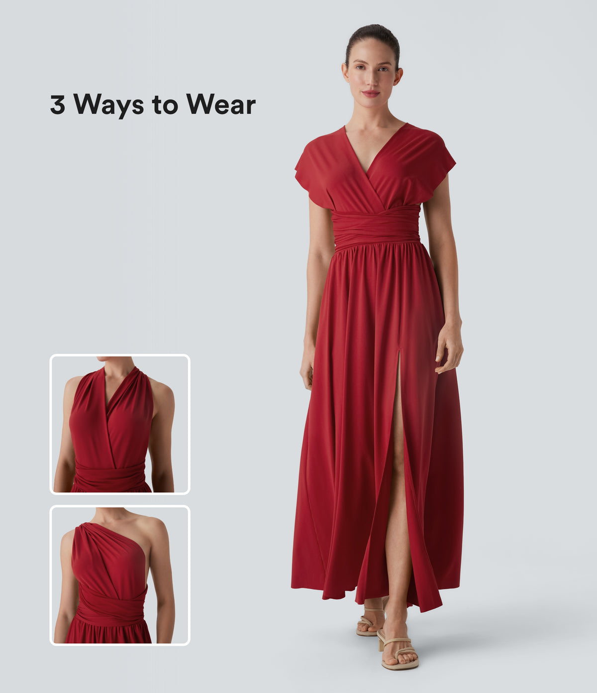 V Neck Short Sleeve Crisscross Tie Back Split Maxi Party Dress with Side Pocket — Emboldened — view 1