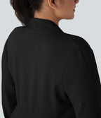 Plus Size V Neck Long Sleeve Single Front Work Peplum Jacket — Black — view 4