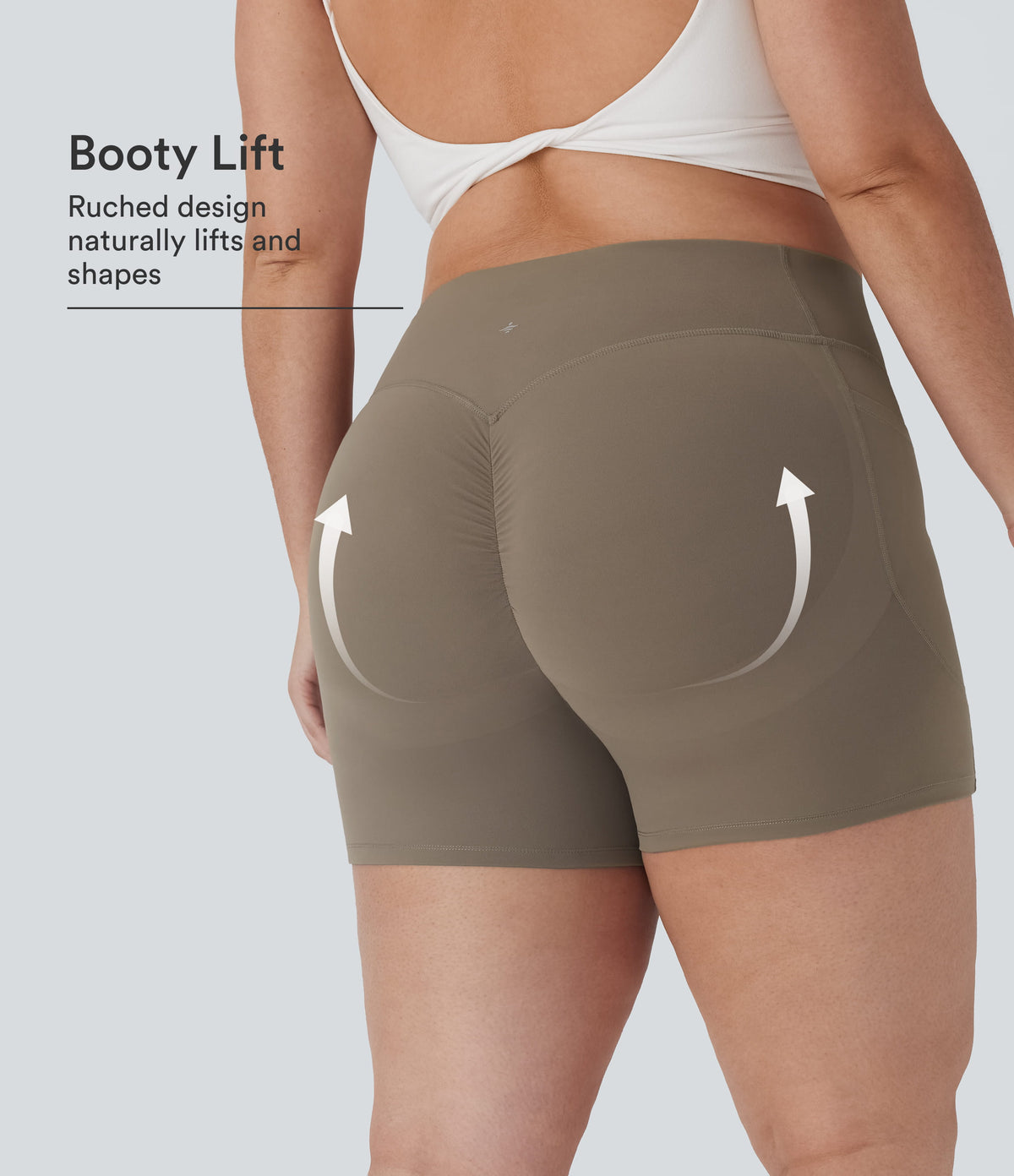 Plus Size High Waisted Scrunch Butt Lifting Tummy Control Shaping Training Biker Shorts 5'' with Pockets — Dawn Brown — view 1