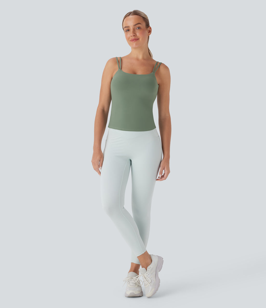 Double Straps Backless Twisted Yoga Tank Vest Top — Hedge Green — view 6