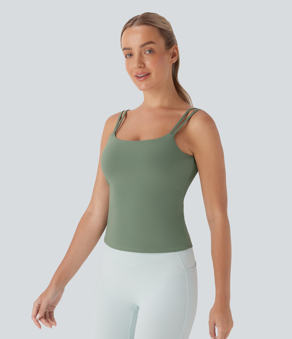 Double Straps Backless Twisted Yoga Tank Vest Top — Hedge Green — view 4