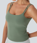 Double Straps Backless Twisted Yoga Tank Vest Top — Hedge Green — view 5