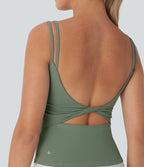Double Straps Backless Twisted Yoga Tank Vest Top — Hedge Green — view 1