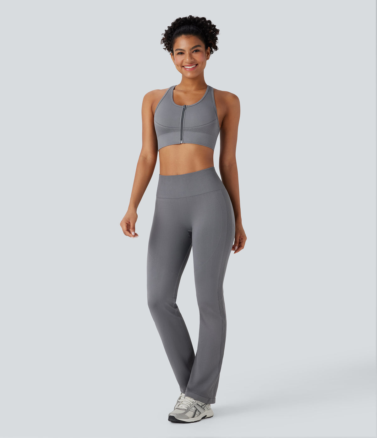 OneForm Seamless Flow Racerback Zipper Cropped Yoga Tank Top — Deep Lilac Grey — view 6