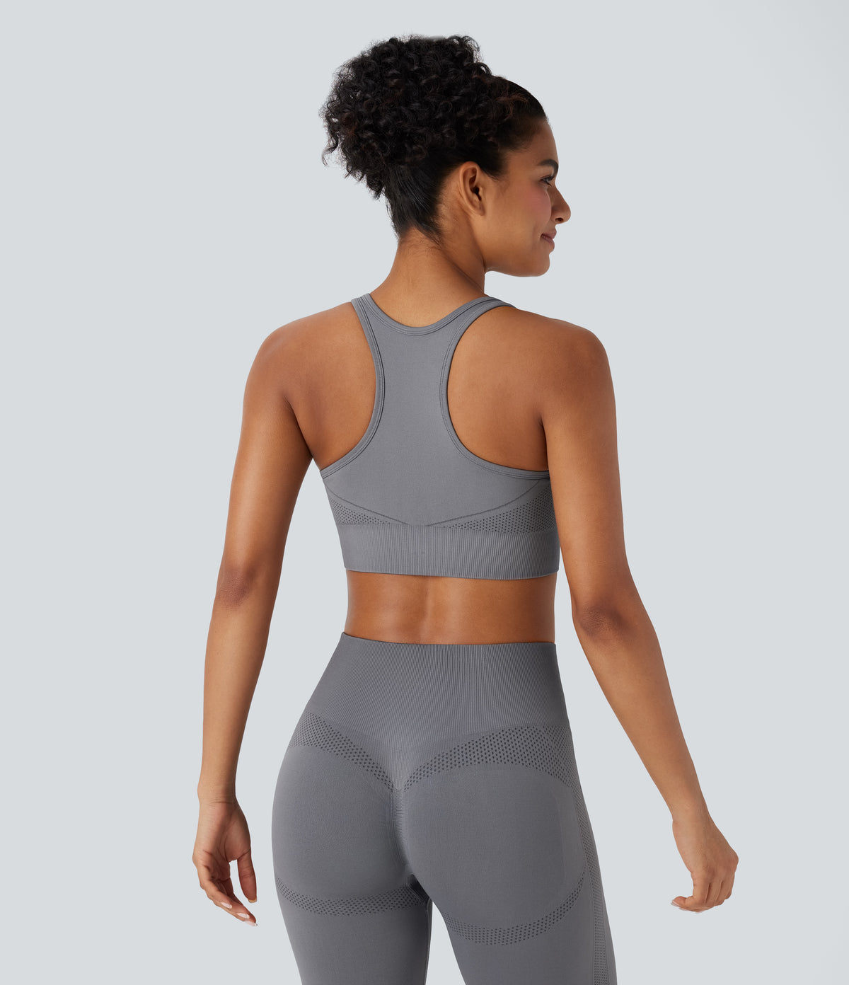 OneForm Seamless Flow Racerback Zipper Cropped Yoga Tank Top — Deep Lilac Grey — view 2