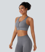 OneForm Seamless Flow Racerback Zipper Cropped Yoga Tank Top — Deep Lilac Grey — view 4
