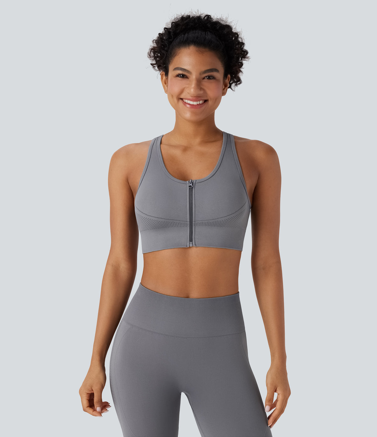OneForm Seamless Flow Racerback Zipper Cropped Yoga Tank Top — Deep Lilac Grey — view 3