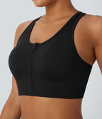 OneForm Seamless Flow Racerback Zipper Cropped Yoga Tank Top — Black — view 8