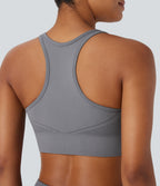 OneForm Seamless Flow Racerback Zipper Cropped Yoga Tank Top — Deep Lilac Grey — view 5