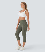 OneForm Seamless Flow High Waisted Ruched Capri Yoga Leggings — Forest Night — view 6