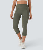 OneForm Seamless Flow High Waisted Ruched Capri Yoga Leggings — Forest Night — view 3