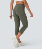 OneForm Seamless Flow High Waisted Ruched Capri Yoga Leggings — Forest Night — view 2