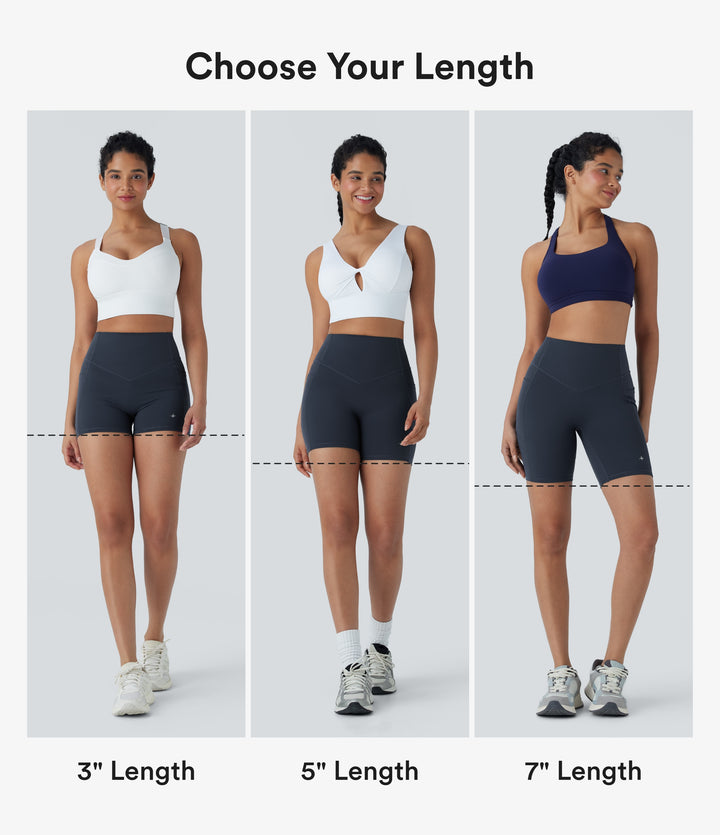 High Waisted Tummy Control Butt Lifting Ruched Shaping Yoga Biker Shorts 5'' with Pockets — Carbon — view 1