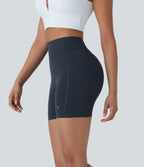 High Waisted Tummy Control Butt Lifting Ruched Shaping Yoga Biker Shorts 5'' with Pockets — Carbon — view 6