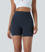 High Waisted Tummy Control Butt Lifting Ruched Shaping Yoga Biker Shorts 5'' with Pockets — Carbon — view 4