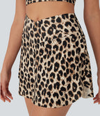 High Waisted Crossover Leopard Print 2-in-1 Quick Dry Mini Resort Skirt with Pockets — Gold Leopard Print — view 5