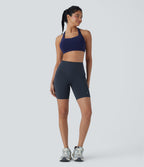 High Waisted Tummy Control Butt Lifting Ruched Shaping Yoga Biker Shorts 7'' with Pockets — Carbon — view 7