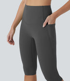 High Waisted Tummy Control Pedal Pusher Yoga Leggings with Pockets — Volcanic Ash — view 8