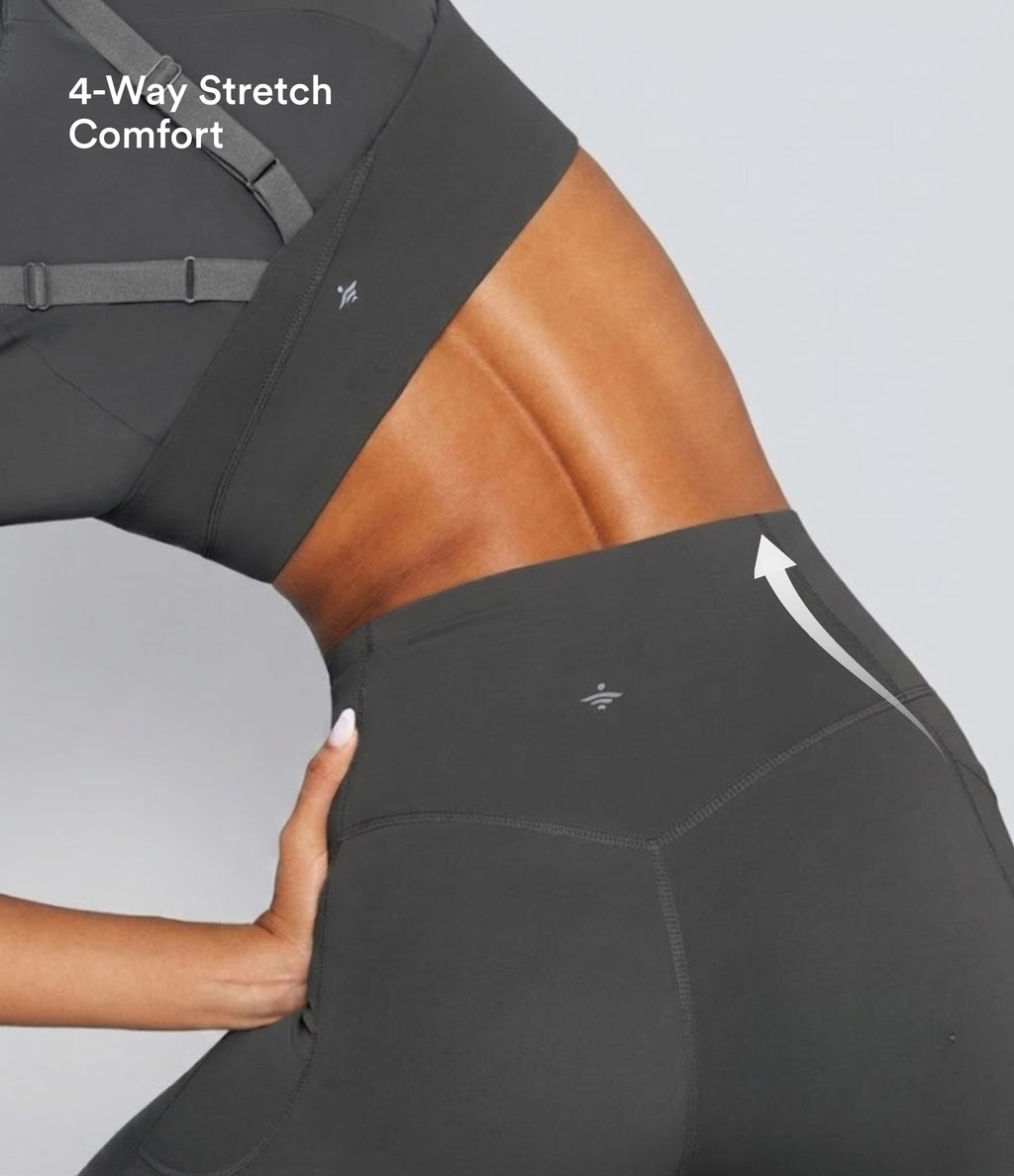 High Waisted Tummy Control Pedal Pusher Yoga Leggings with Pockets — Volcanic Ash — view 5