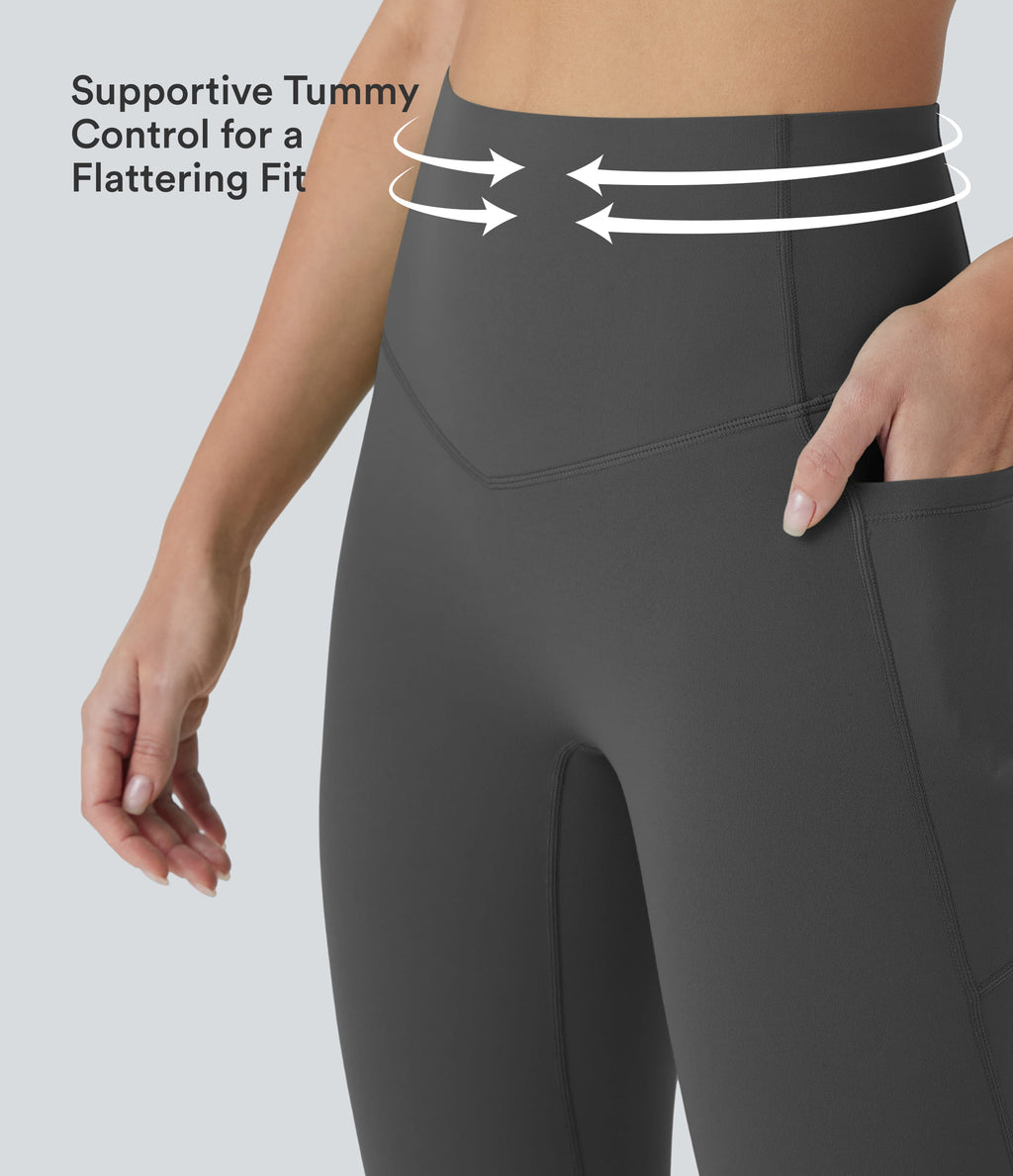High Waisted Tummy Control Pedal Pusher Yoga Leggings with Pockets — Volcanic Ash — view 2