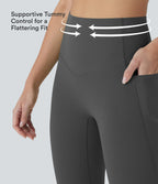 High Waisted Tummy Control Pedal Pusher Yoga Leggings with Pockets — Volcanic Ash — view 2