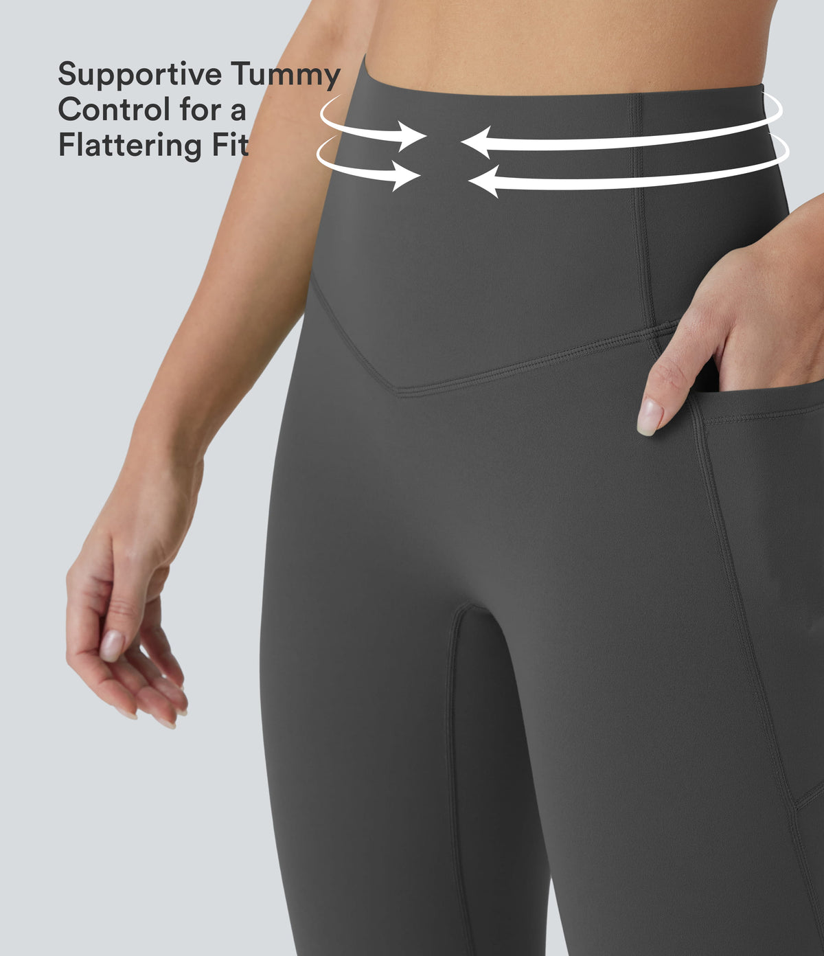 High Waisted Tummy Control Pedal Pusher Yoga Leggings with Pockets — Volcanic Ash — view 2