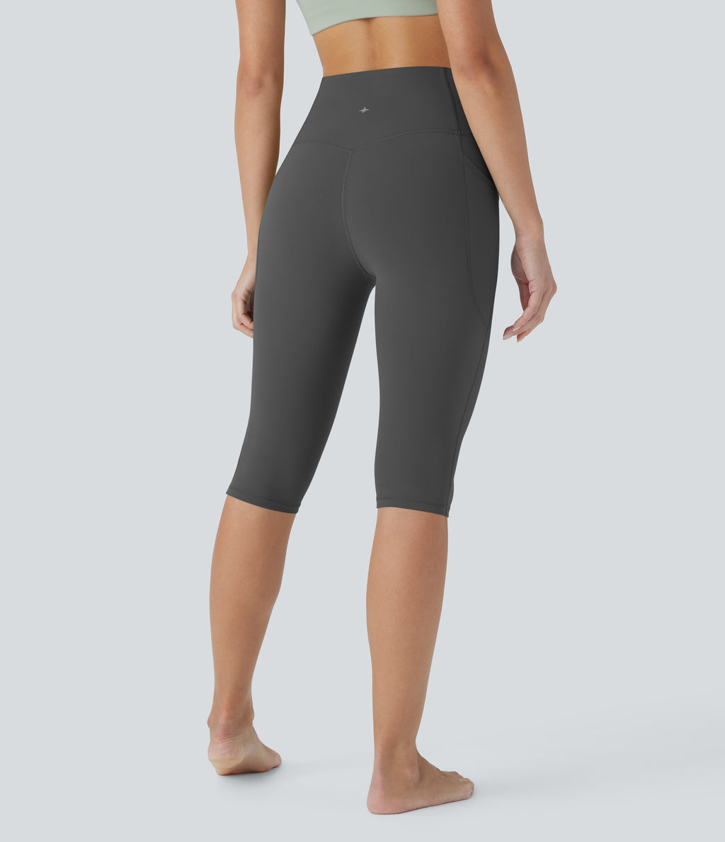 High Waisted Tummy Control Pedal Pusher Yoga Leggings with Pockets — Volcanic Ash — view 6