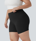 Plus Size High Waisted Tummy Control Shaping Training Biker Shorts 5'' with Pockets — Black — view 1