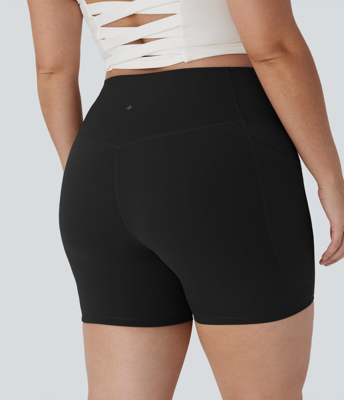 Plus Size High Waisted Tummy Control Shaping Training Biker Shorts 5'' with Pockets — Black — view 5