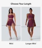 High Waisted Pleated 2-in-1 Side & Pocket Asymmetric Hem Quick Dry Mini Dance Skirt — Amaranth — view 2
