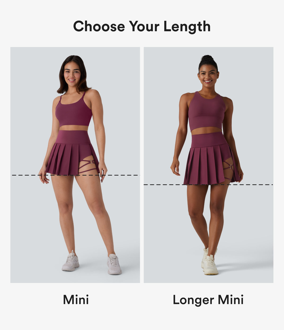 High Waisted Pleated 2-in-1 Side & Pocket Asymmetric Hem Quick Dry Mini Dance Skirt — Amaranth — view 2