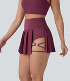 High Waisted Pleated 2-in-1 Side & Pocket Asymmetric Hem Quick Dry Mini Dance Skirt — Amaranth — view 4