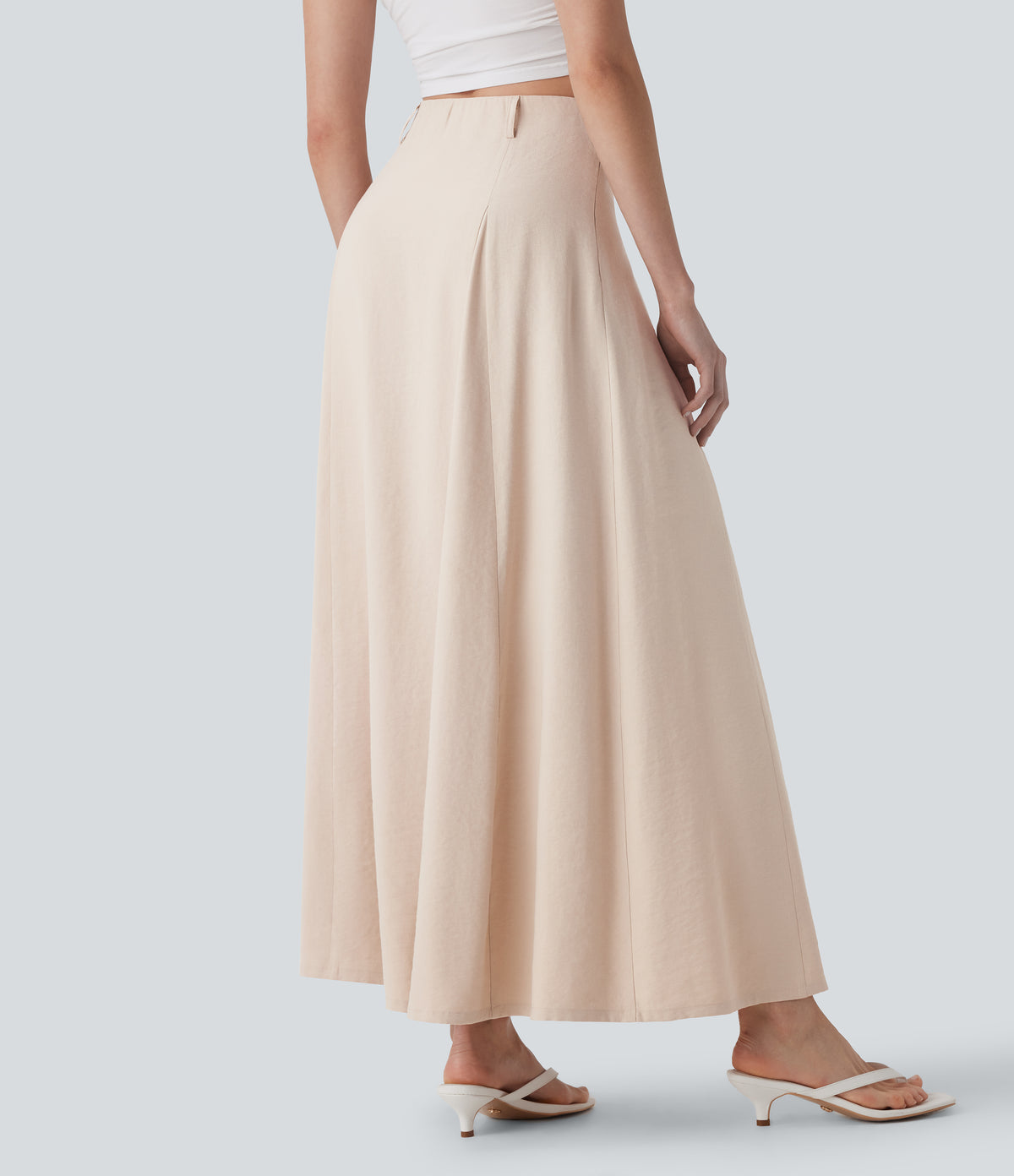 High Waisted Invisible Zipper Maxi Casual Linen-Feel Flare Skirt — Brazilian Sand — view 2
