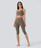 High Waisted Scrunch Butt Lifting Tummy Control Shaping Training Pedal Pusher Leggings with Pockets — Dawn Brown — view 6