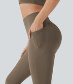 High Waisted Scrunch Butt Lifting Tummy Control Shaping Training Pedal Pusher Leggings with Pockets — Dawn Brown — view 5