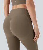 High Waisted Scrunch Butt Lifting Tummy Control Shaping Training Pedal Pusher Leggings with Pockets — Dawn Brown — view 4