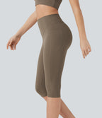 High Waisted Scrunch Butt Lifting Tummy Control Shaping Training Pedal Pusher Leggings with Pockets — Dawn Brown — view 2