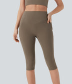 High Waisted Scrunch Butt Lifting Tummy Control Shaping Training Pedal Pusher Leggings with Pockets — Dawn Brown — view 3