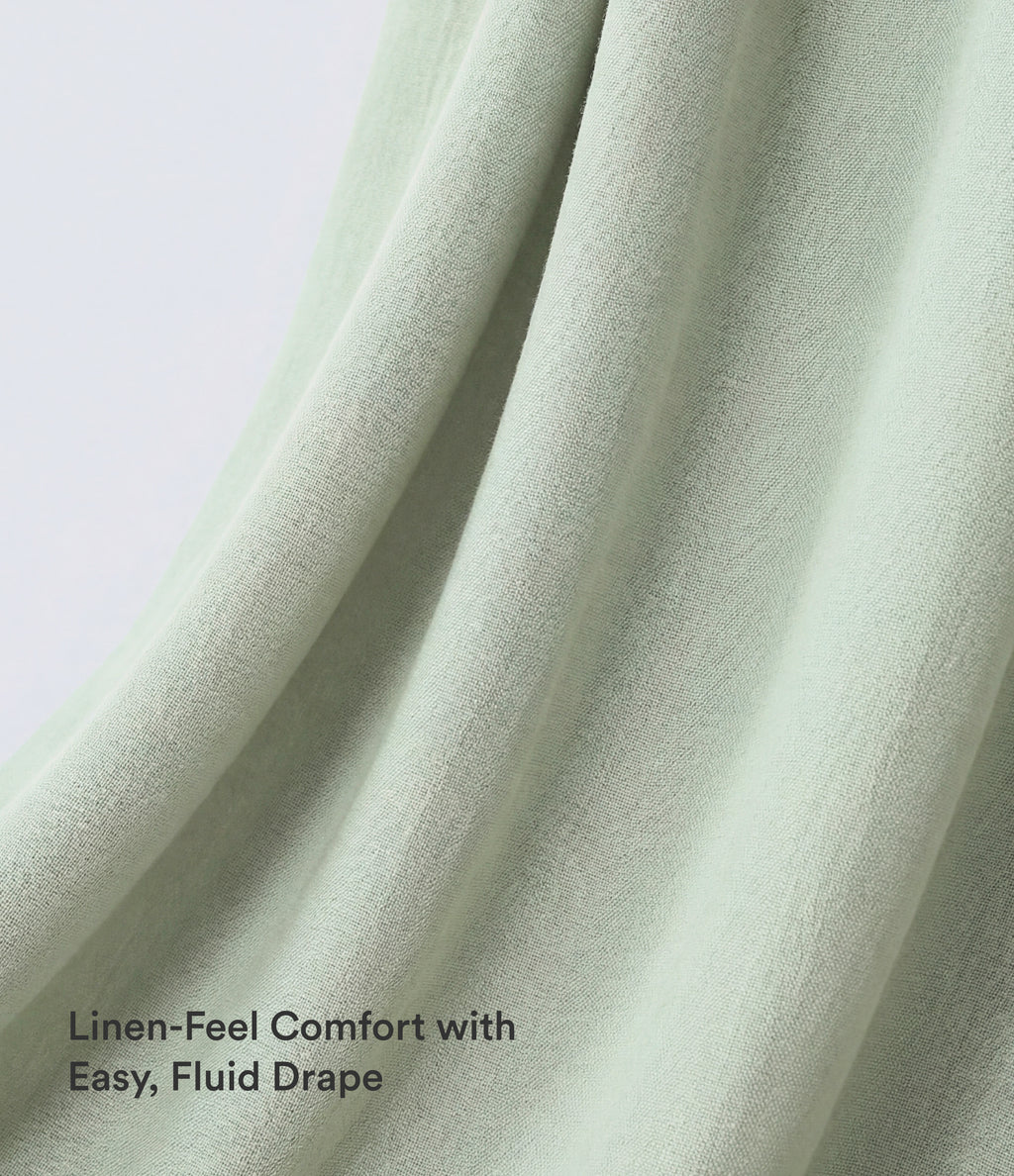 High Waisted Drawstring Wide Leg Cropped Casual Linen-Feel Trousers with Pockets — Pale Aqua — view 4