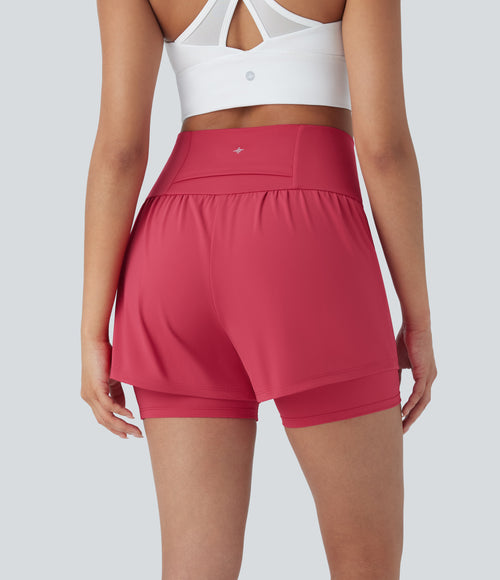 Airy Super High Waisted 2-in-1 InstantCool Yoga Shorts 5'' with Pockets — Winterberry — view 2
