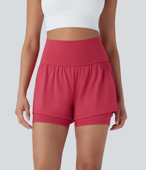 Airy Super High Waisted 2-in-1 InstantCool Yoga Shorts 5'' with Pockets — Winterberry — view 1