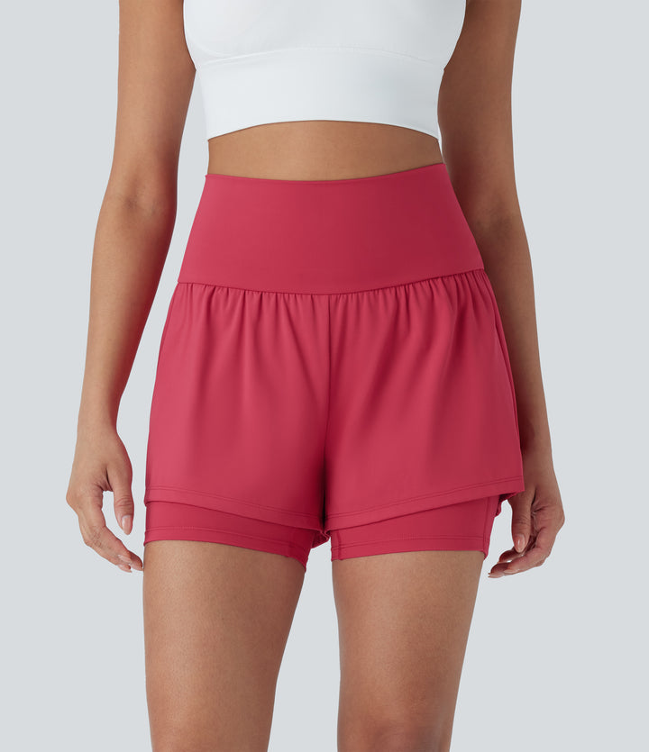 Airy Super High Waisted 2-in-1 InstantCool Yoga Shorts 5'' with Pockets — Winterberry — view 1